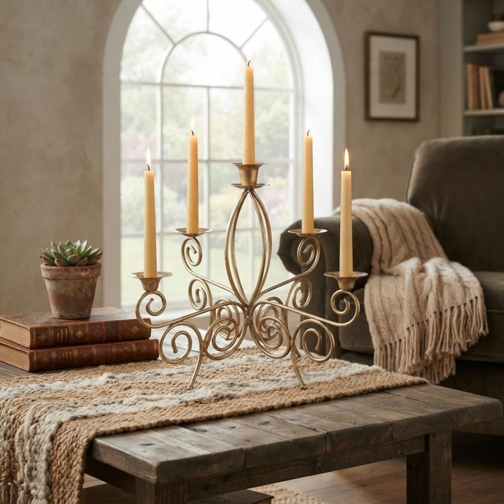 VTG Brass 5 Arm Candelabra  5 Taper Candle Holder | Ornate Statement Centerpiece